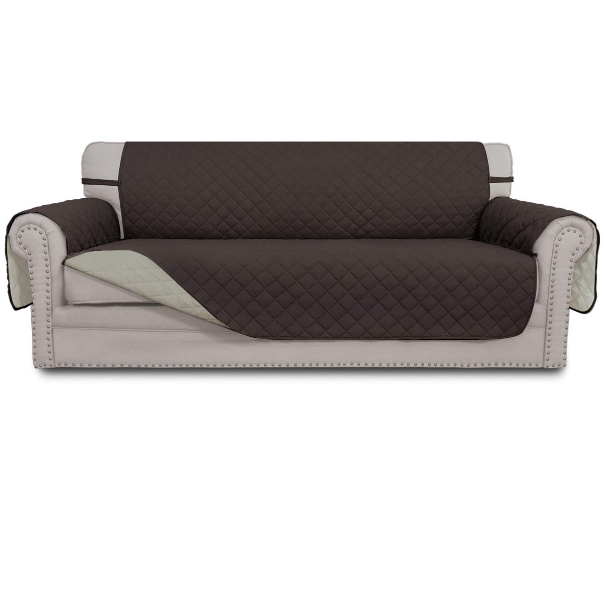 Easy-Going reversible oversized couch cover full-view chocolate beige protects pets and spills