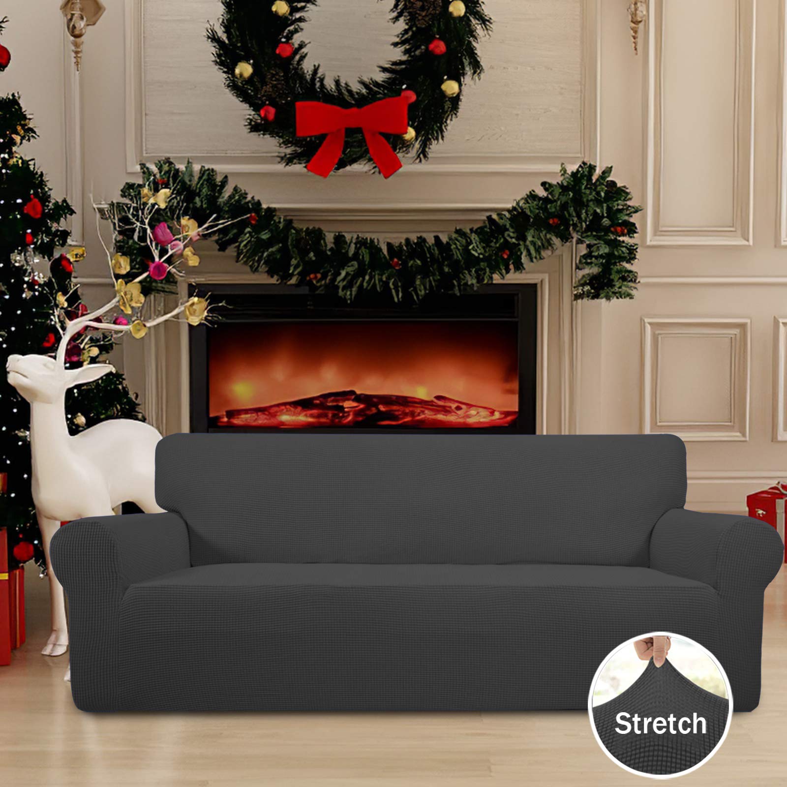 Easy-Going slipcover with elastic bottom ensuring secure placement on sofa.