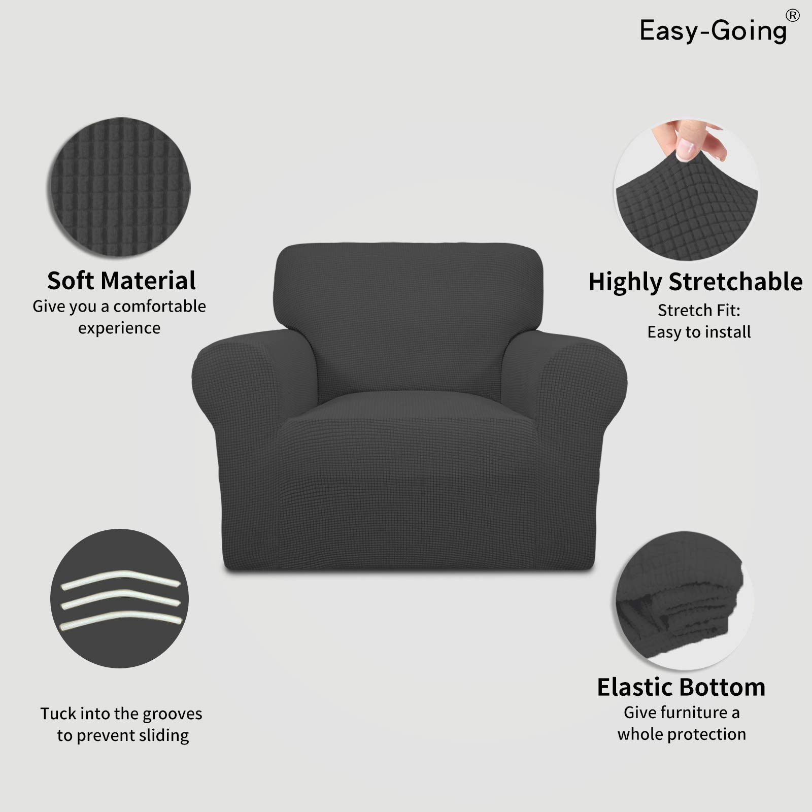 Easy-Going slipcover features non-slip foam anchors for stable placement on chairs.