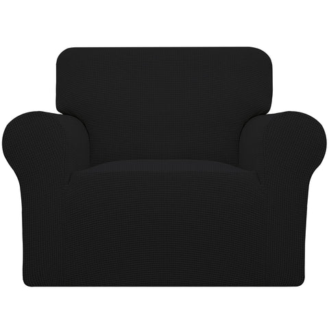 Easy-Going Stretch Chair Slipcover with elastic bottom protects chair fabric.