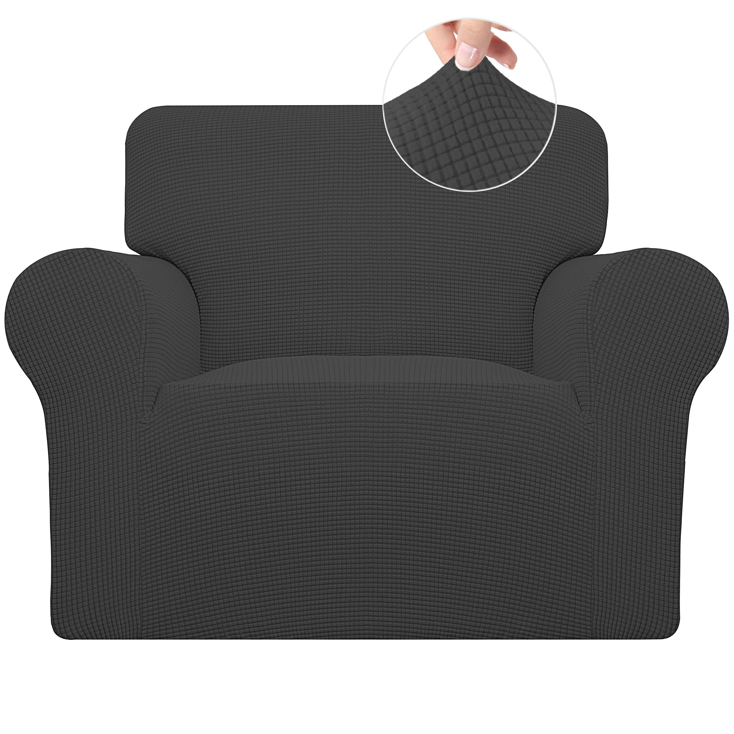 Easy-Going Stretch Chair Slipcover in soft jacquard fabric for cozy family seating.