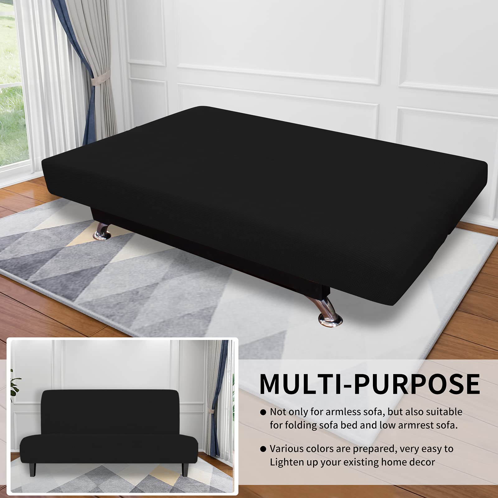 Easy-Going stretch futon slipcover fits 65–79 inch seats.