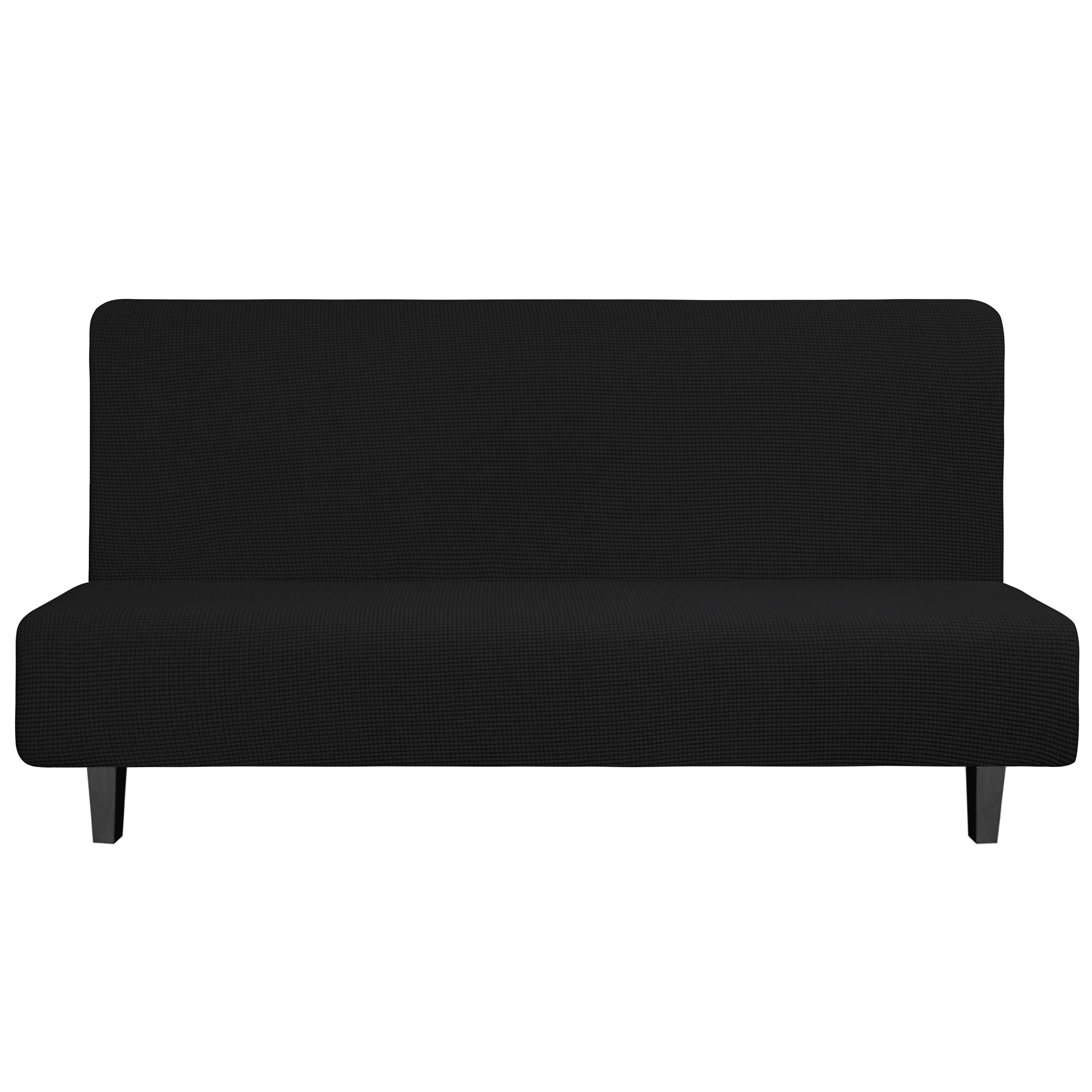 Easy-Going stretch futon slipcover in black covers a large futon securely.