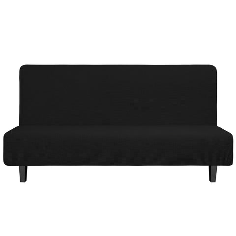 Easy-Going stretch futon slipcover in black covers a large futon securely.