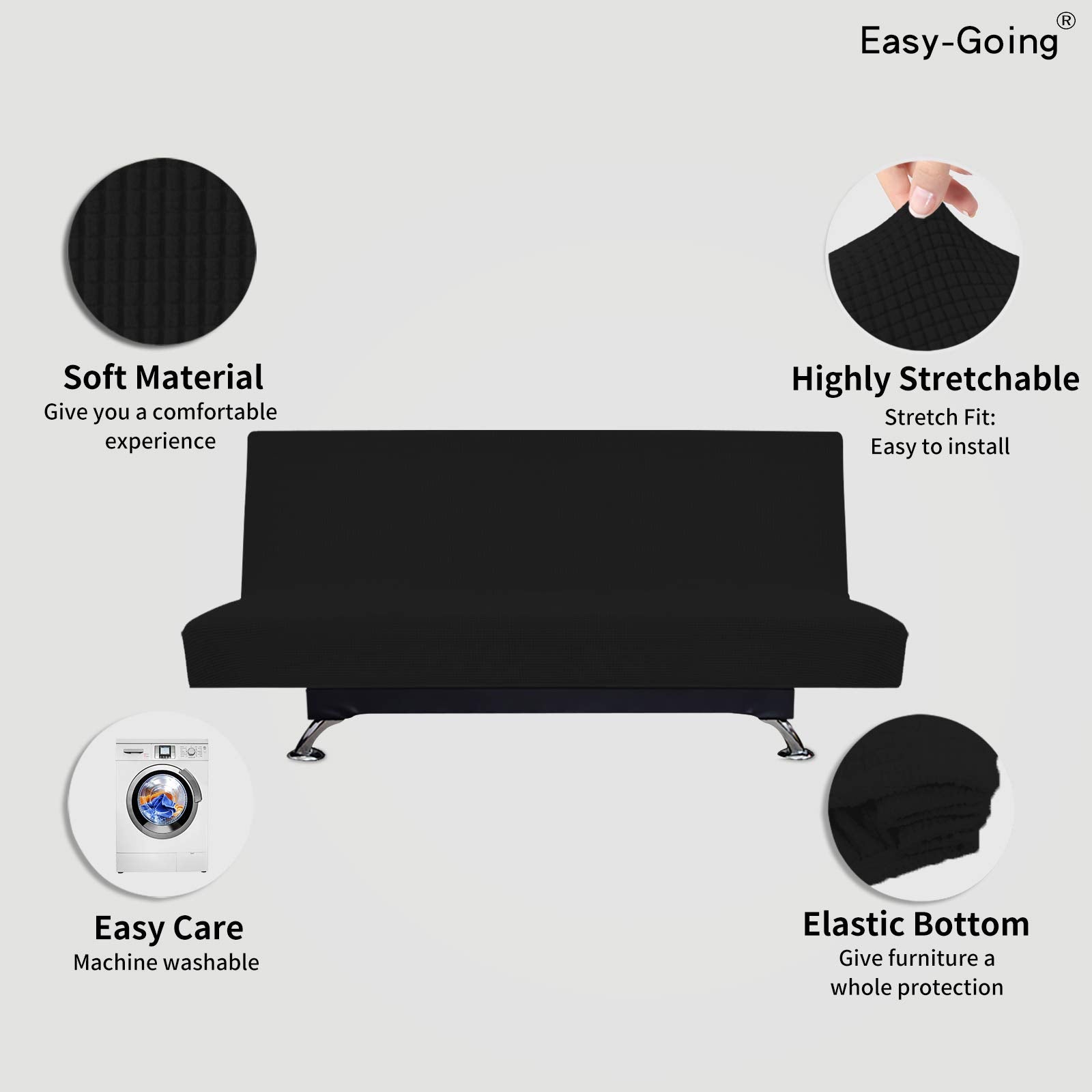 Easy-Going stretch futon slipcover in soft jacquard fabric for daily comfort.