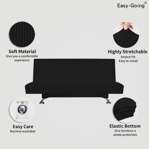 Easy-Going stretch futon slipcover in soft jacquard fabric for daily comfort.