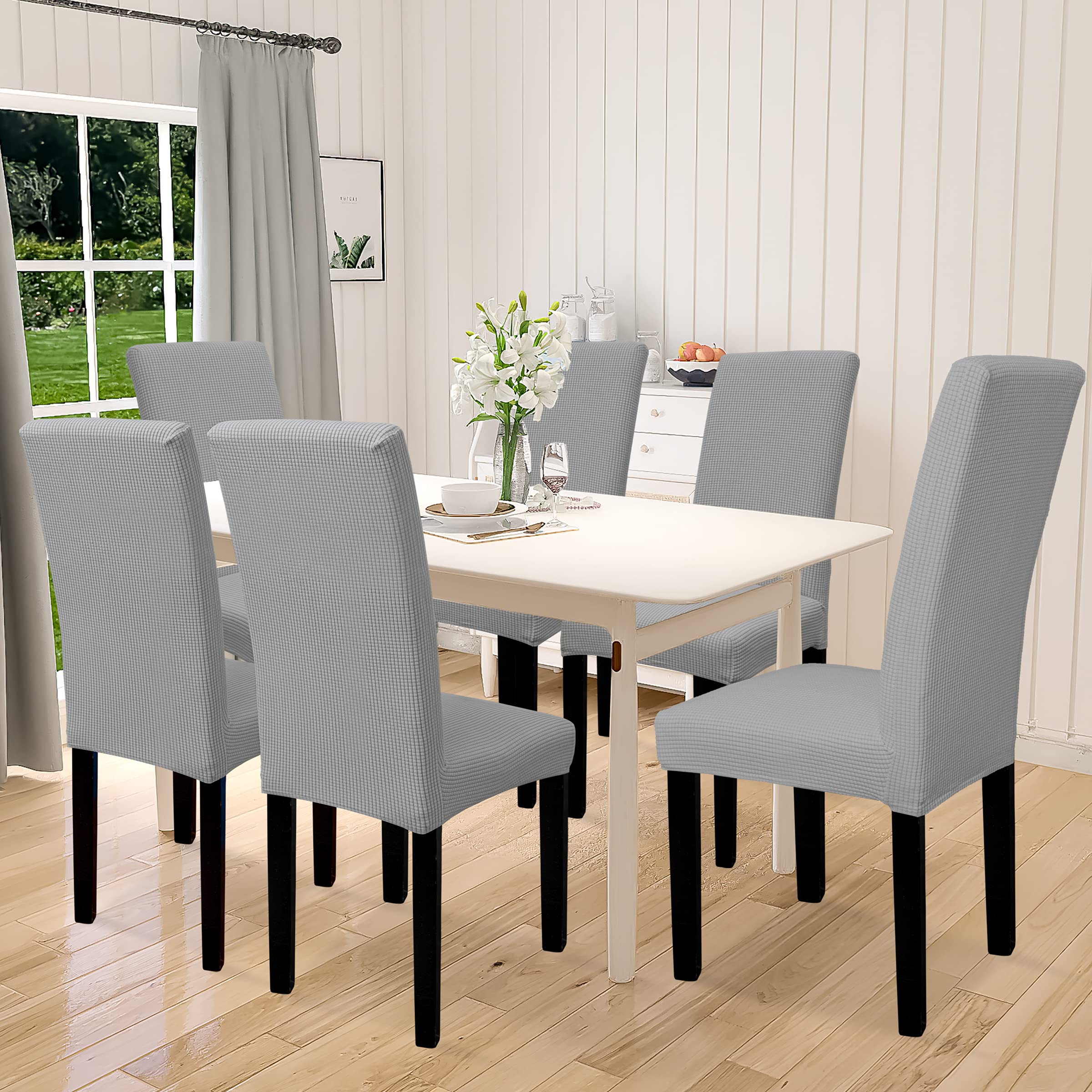 Easy-Going stretch jacquard slipcover fits high-back Parson chairs with wrinkle resistance