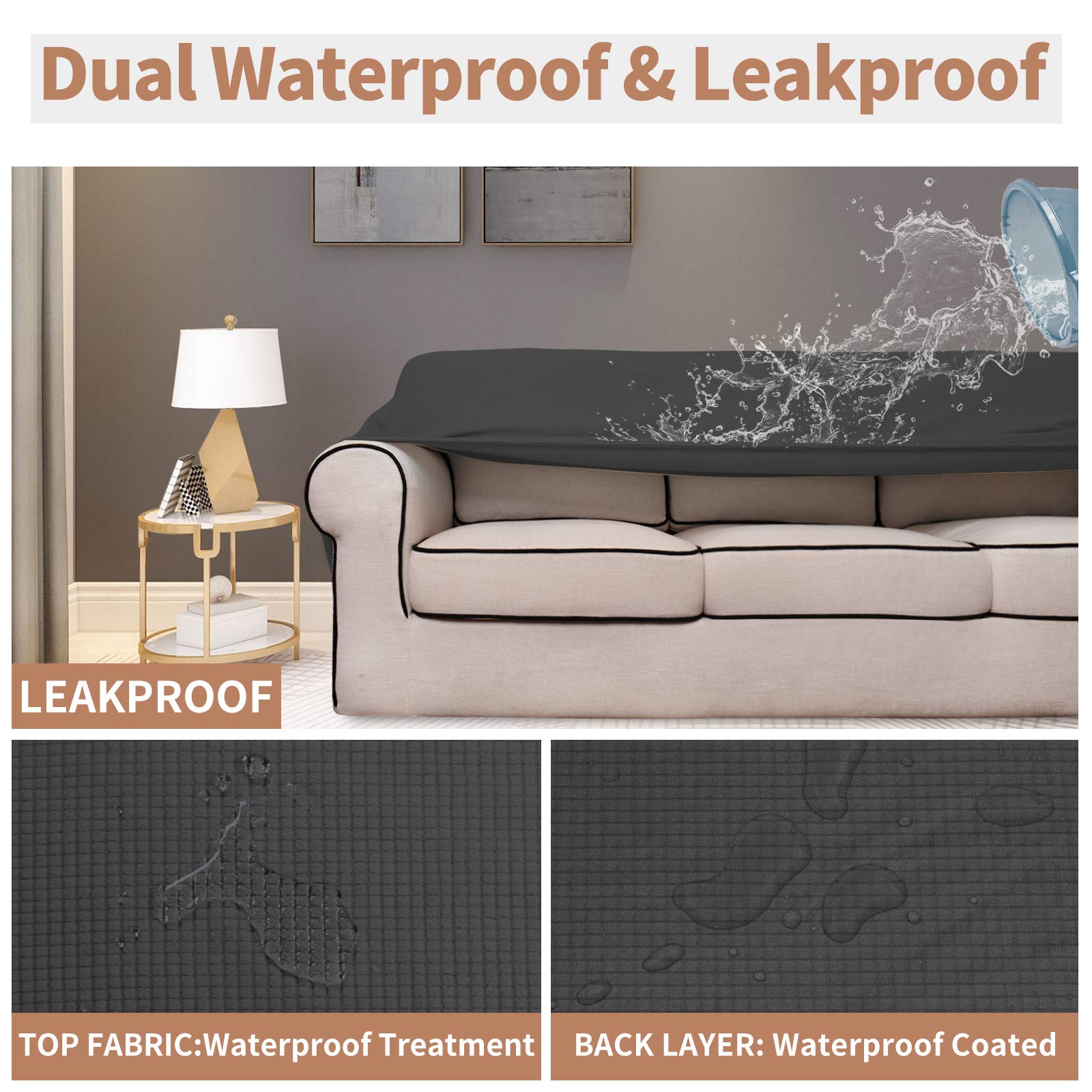 Easy-Going stretch jacquard slipcover showing flexible sofa protection.