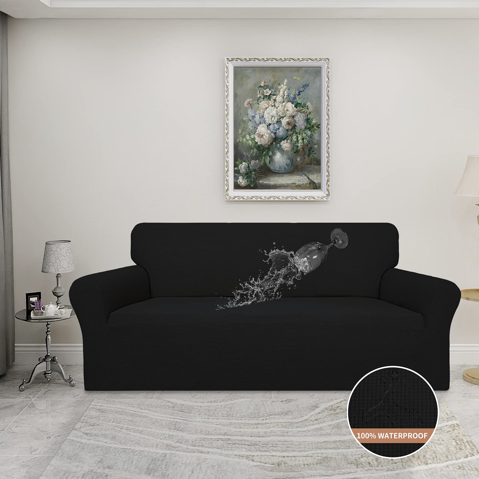 Easy-Going stretch jacquard sofa slipcover adapts for a snug fit