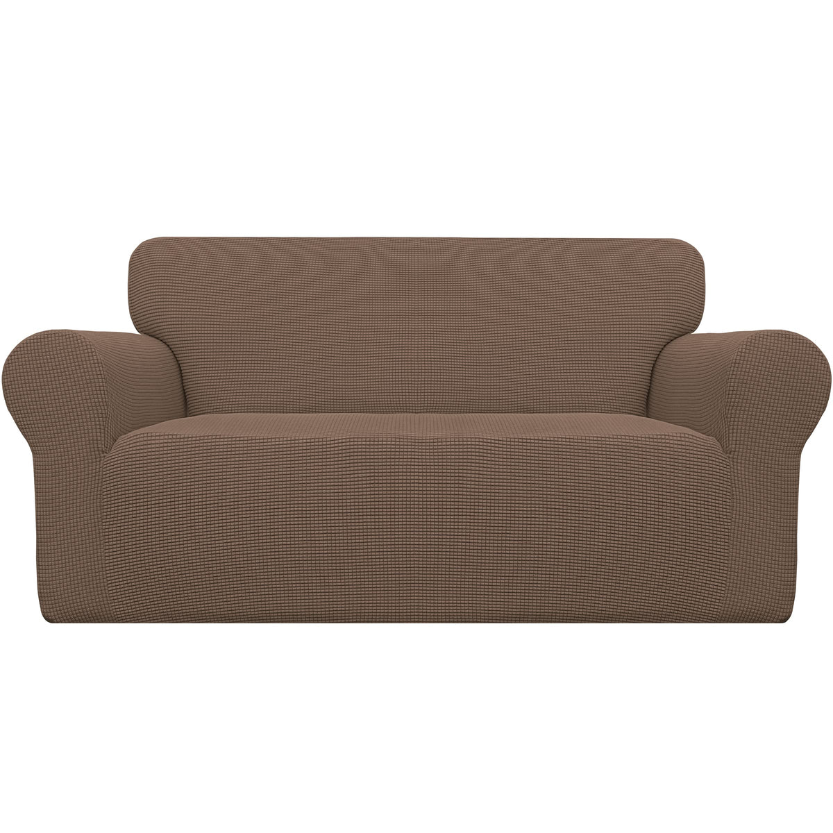 Easy-Going stretch loveseat slipcover brown jacquard fabric delivers soft comfort.