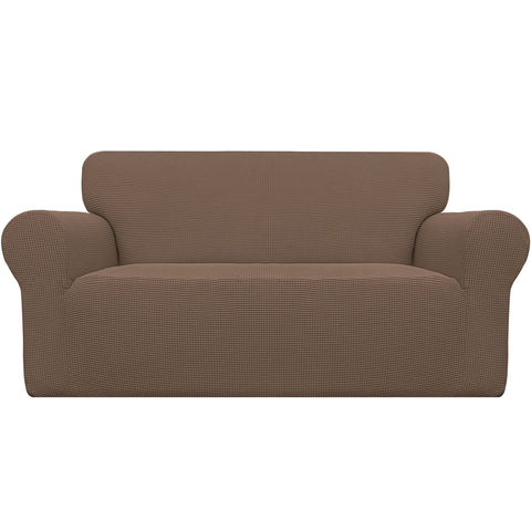 Easy-Going stretch loveseat slipcover brown jacquard fabric delivers soft comfort.
