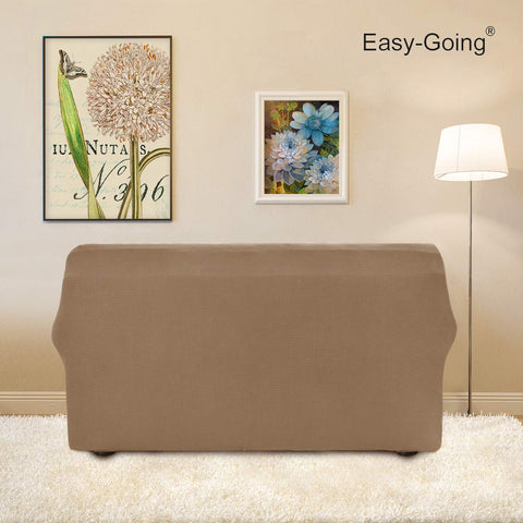 Easy-Going Stretch Loveseat Slipcover camel color complements decor and hides wear.
