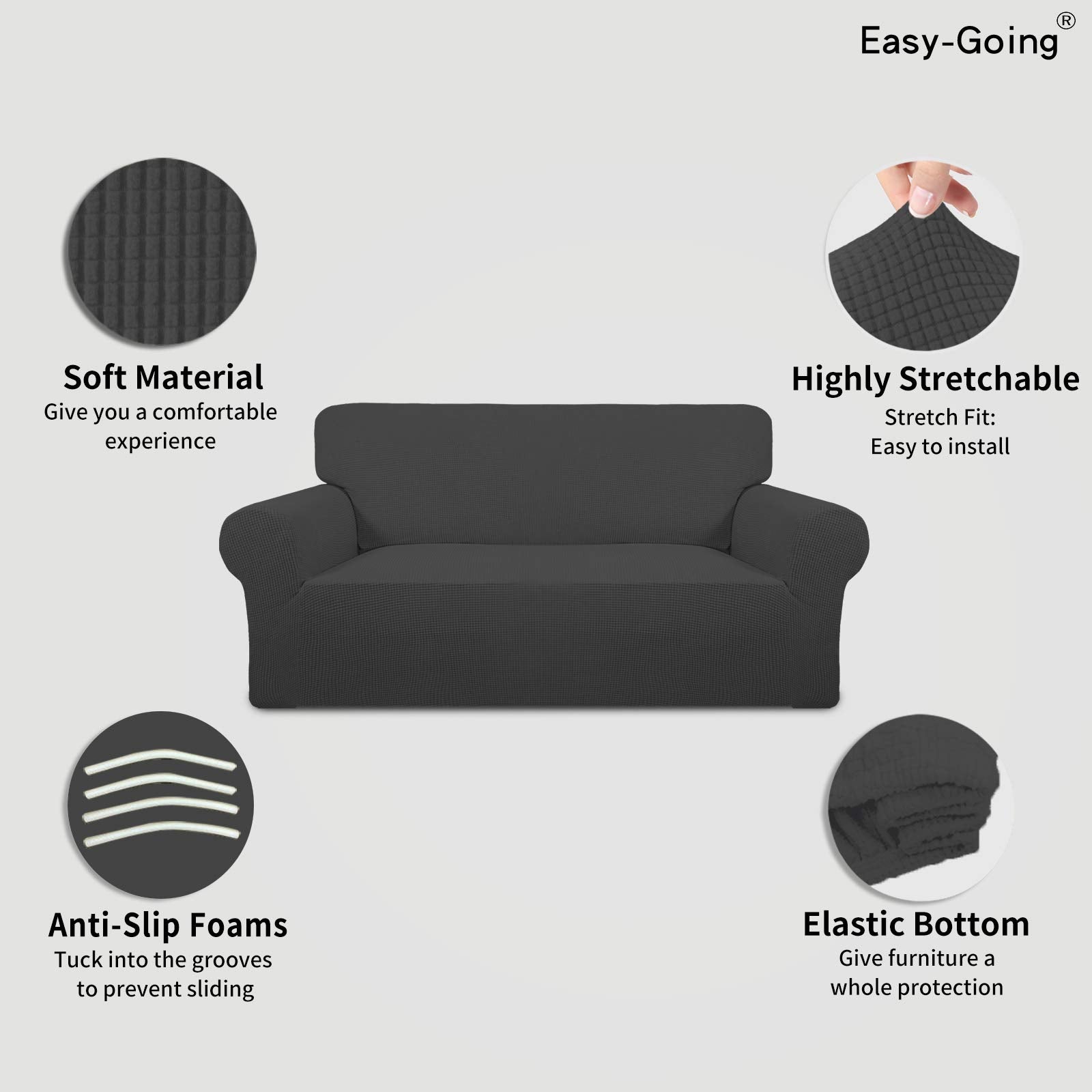Easy-Going slipcover with elastic bottom stays in place during daily use.