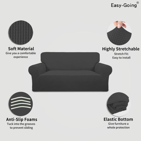 Easy-Going slipcover with elastic bottom stays in place during daily use.