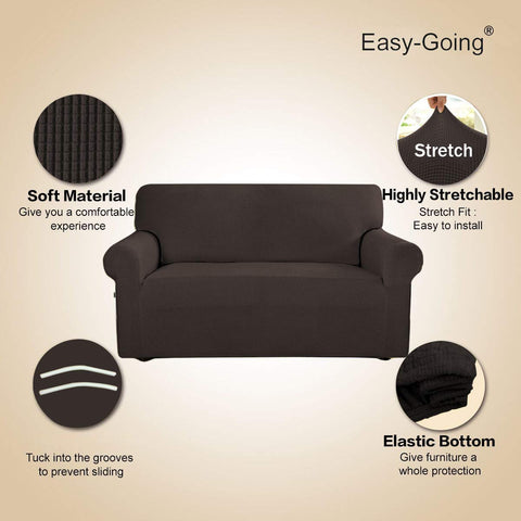 Easy-Going Stretch Loveseat Slipcover packaging includes non-slip foam anchors