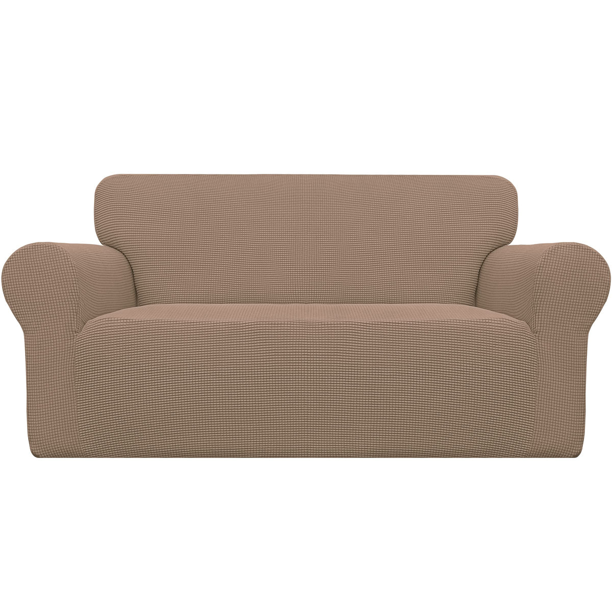 Easy-Going Stretch Loveseat Slipcover closeup shows soft jacquard fabric protecting furniture.
