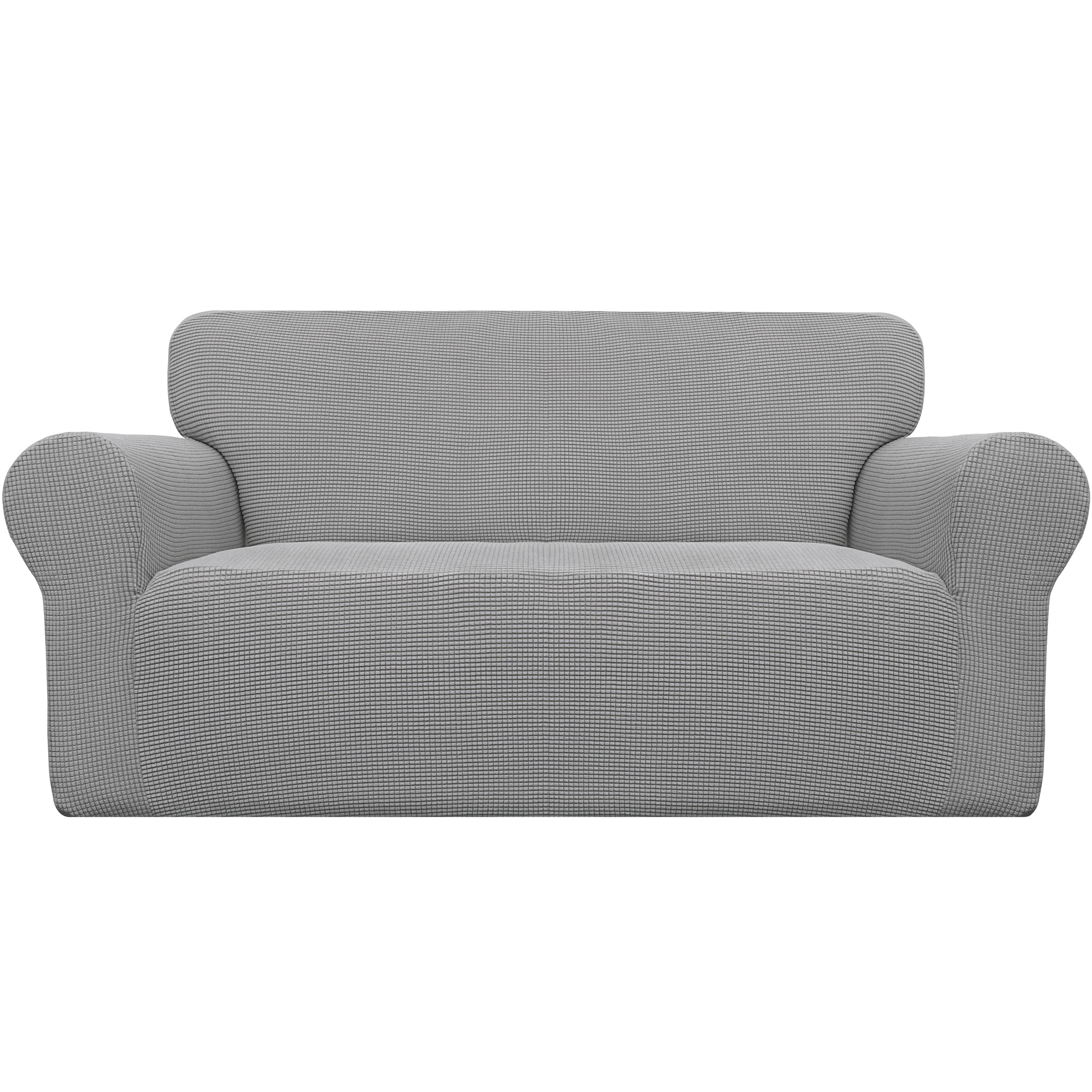 Easy-Going stretch loveseat slipcover in soft jacquard fabric for family-friendly protection.