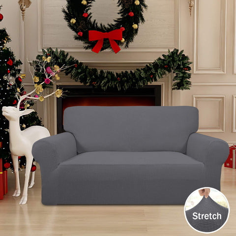 Easy-Going Stretch Loveseat Slipcover shows soft jacquard fabric for comfort.