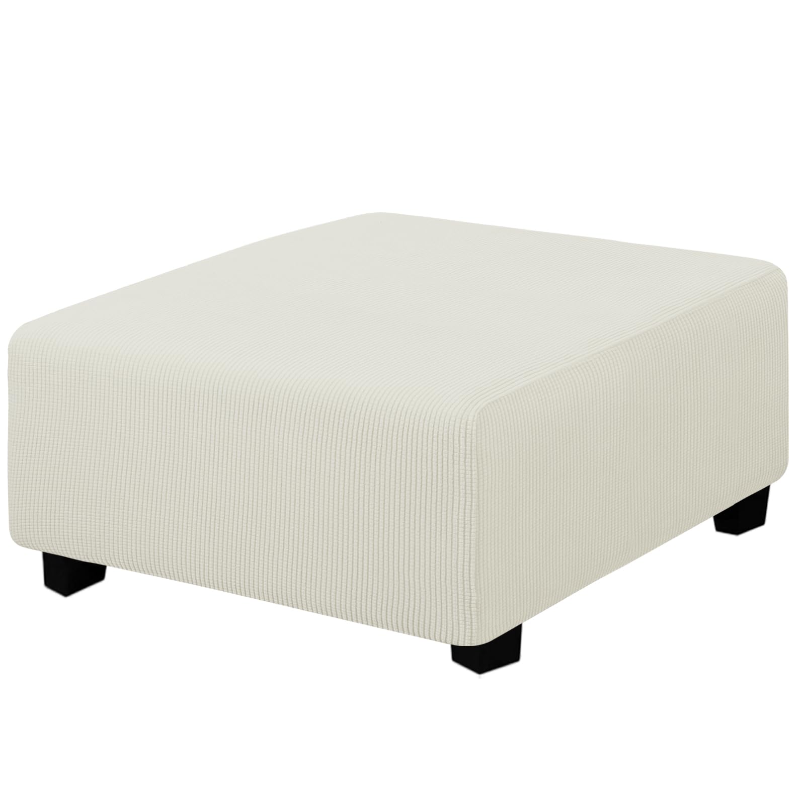 Easy-Going stretch ottoman cover in cream protects and refreshes square storage stools.