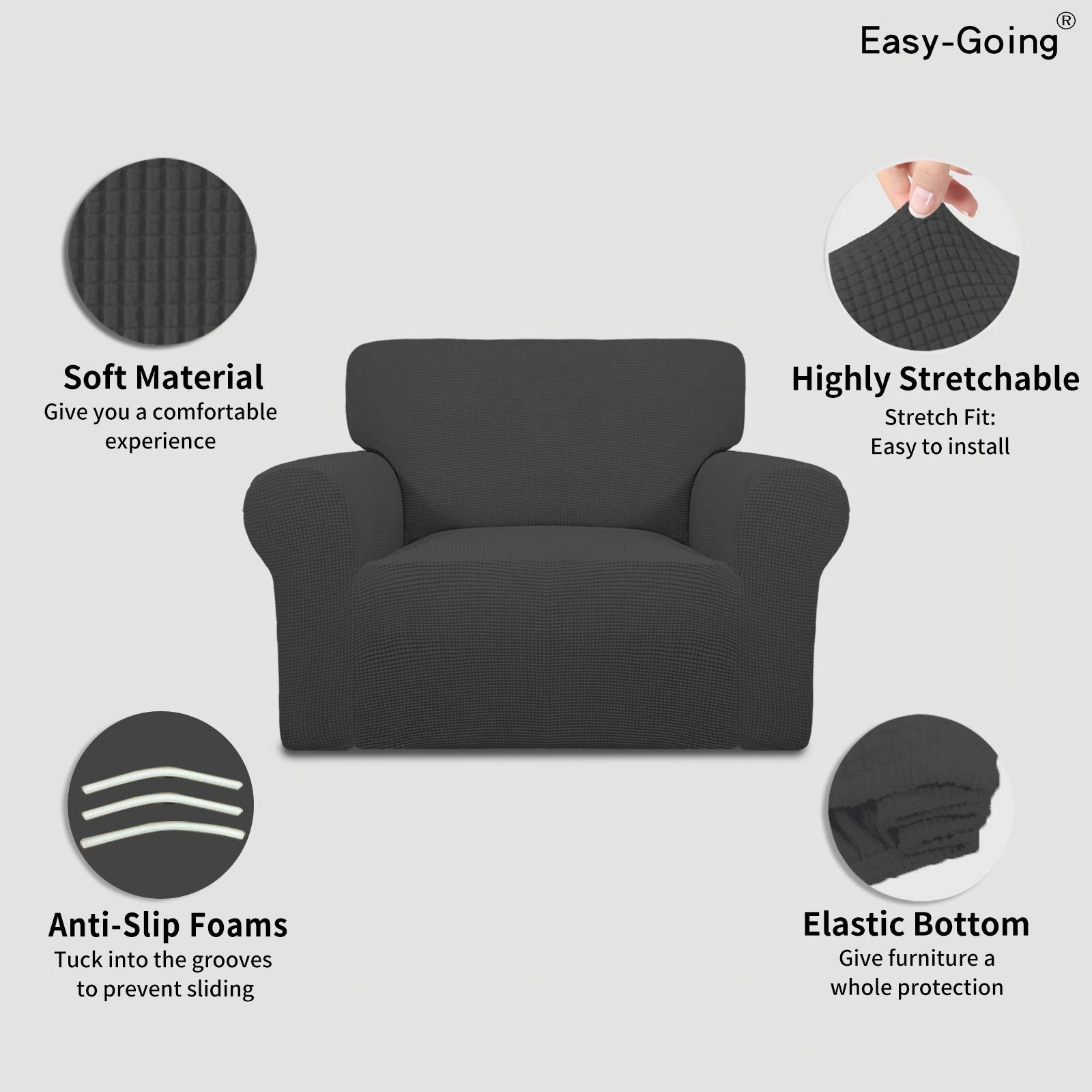 Easy-Going slipcover includes anti-slip foam anchors for stable placement.