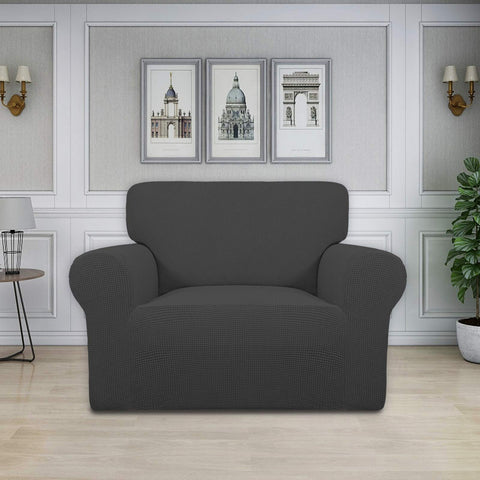 Easy-Going stretch chair slipcover shows elastic bottom for secure, easy fit.