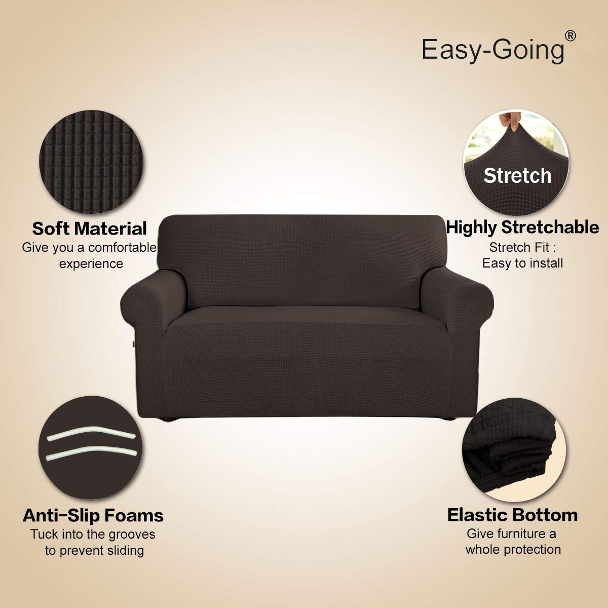 Easy-Going stretch slipcover elastic bottom demonstrates secure fit