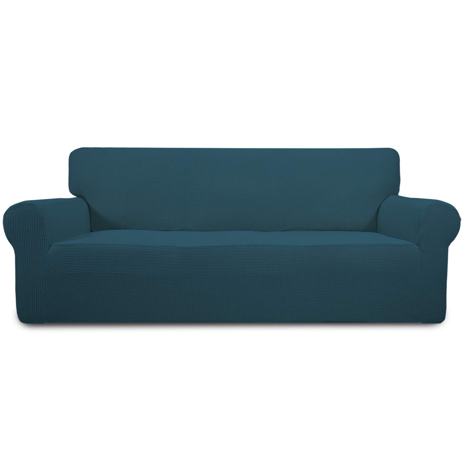 Easy-Going stretch sofa slipcover enhances living space with soft jacquard fabric.
