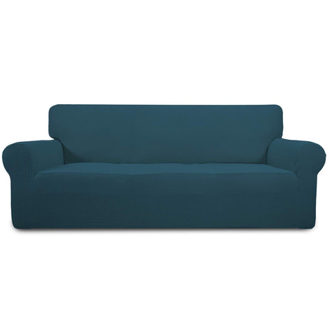 Easy-Going stretch sofa slipcover enhances living space with soft jacquard fabric.