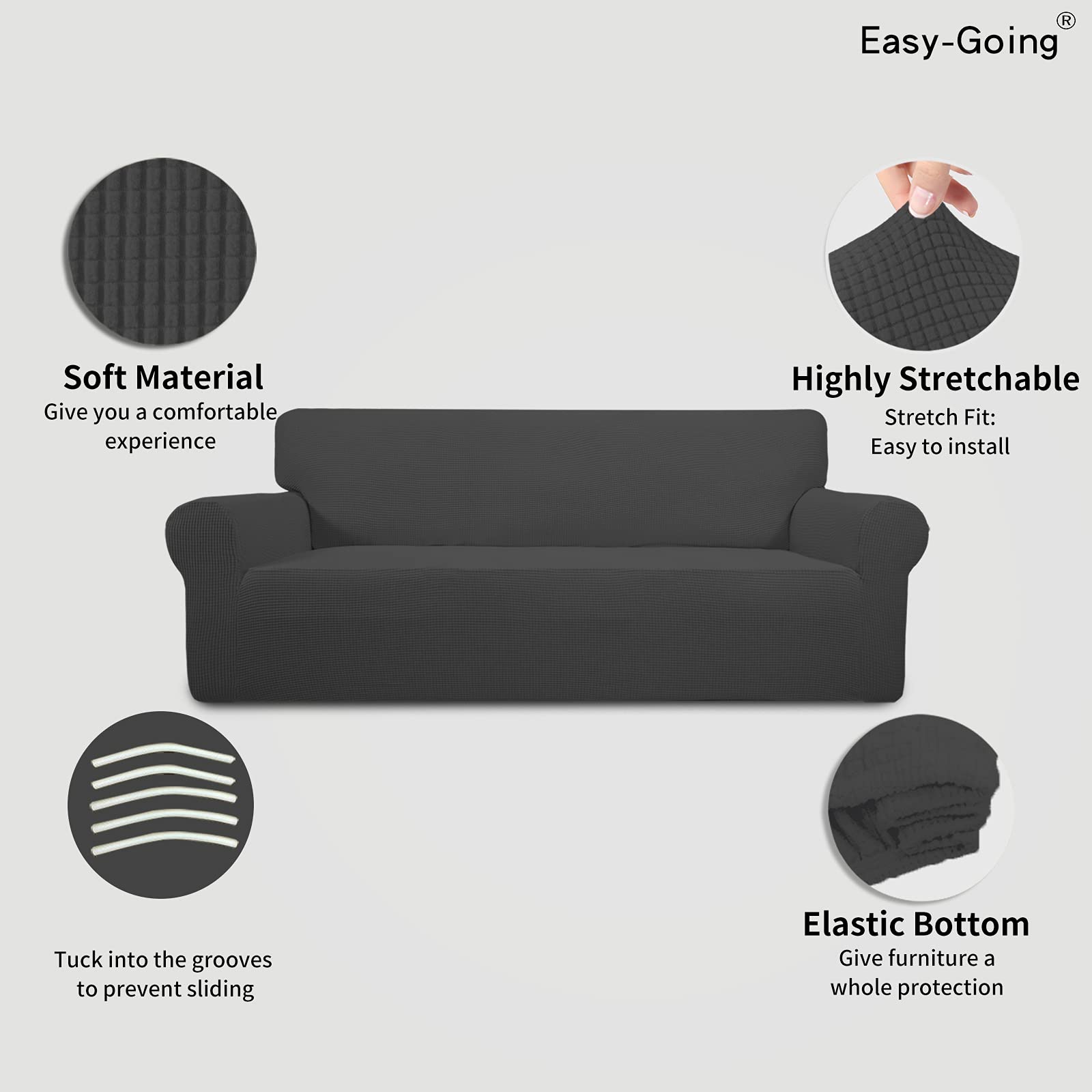 Easy-Going stretch sofa slipcover fits 60-81 inch sofas for versatility