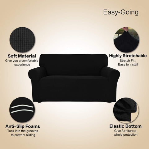 Easy-Going Stretch Sofa Slipcover black fabric adds modern look to the living room.