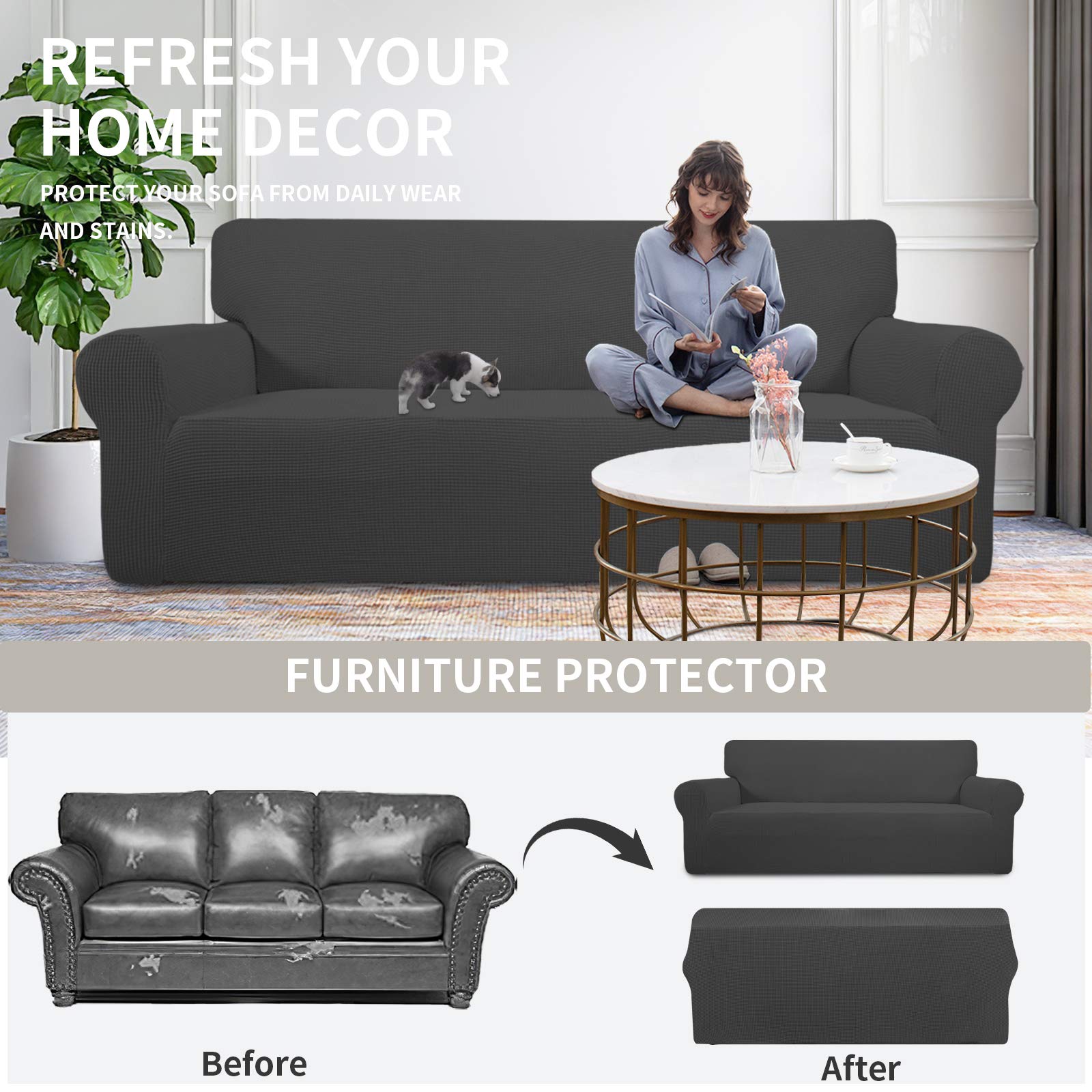 Easy-Going stretch sofa slipcover in dark gray complements decor styles