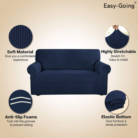 Easy-Going slipcover dimensions guide image explains fit range.