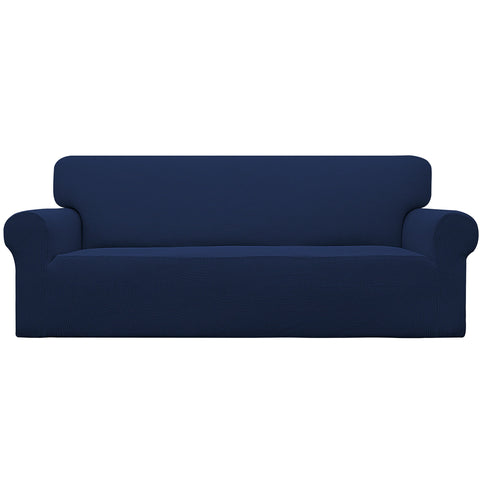 Easy-Going stretch slipcover front view protects sofa from daily wear.