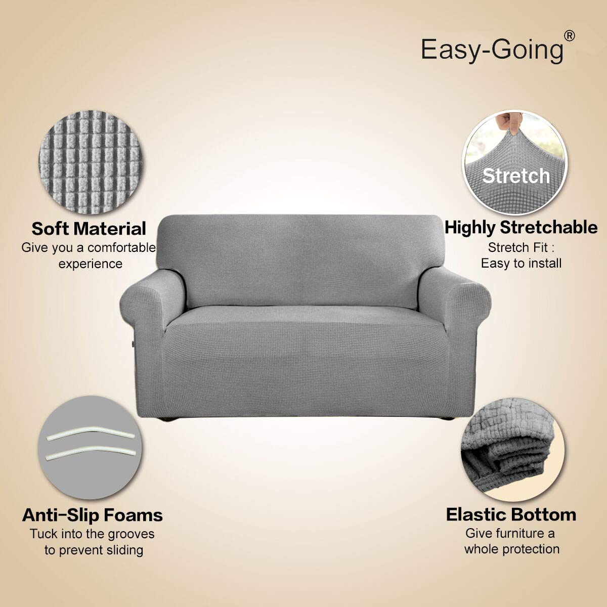 Easy-Going stretch sofa slipcover installed easily with one person and keeps sofa neat.