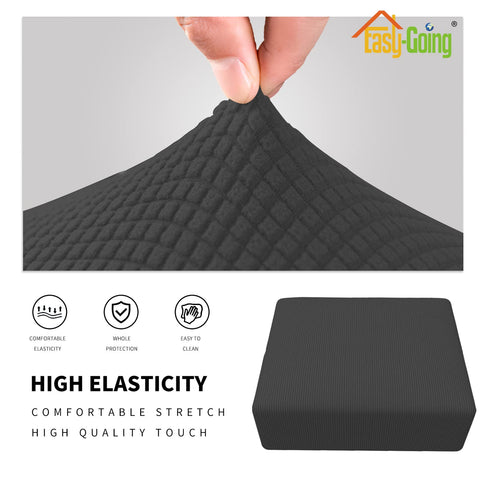 Easy-Going ottoman cover installation in progress demonstrates quick setup