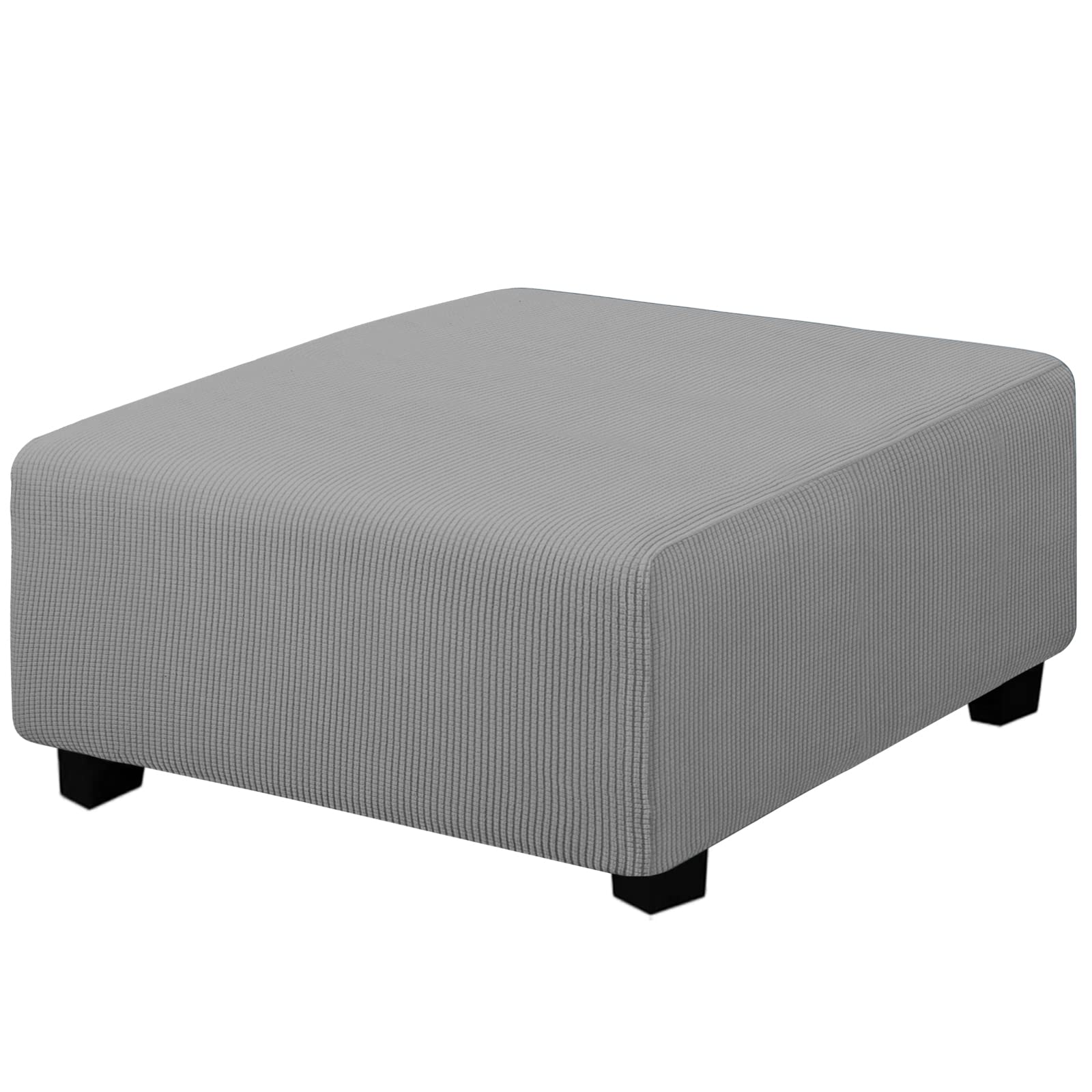 Easy-Going stretch square ottoman cover in light grey protects and refreshes your furniture.