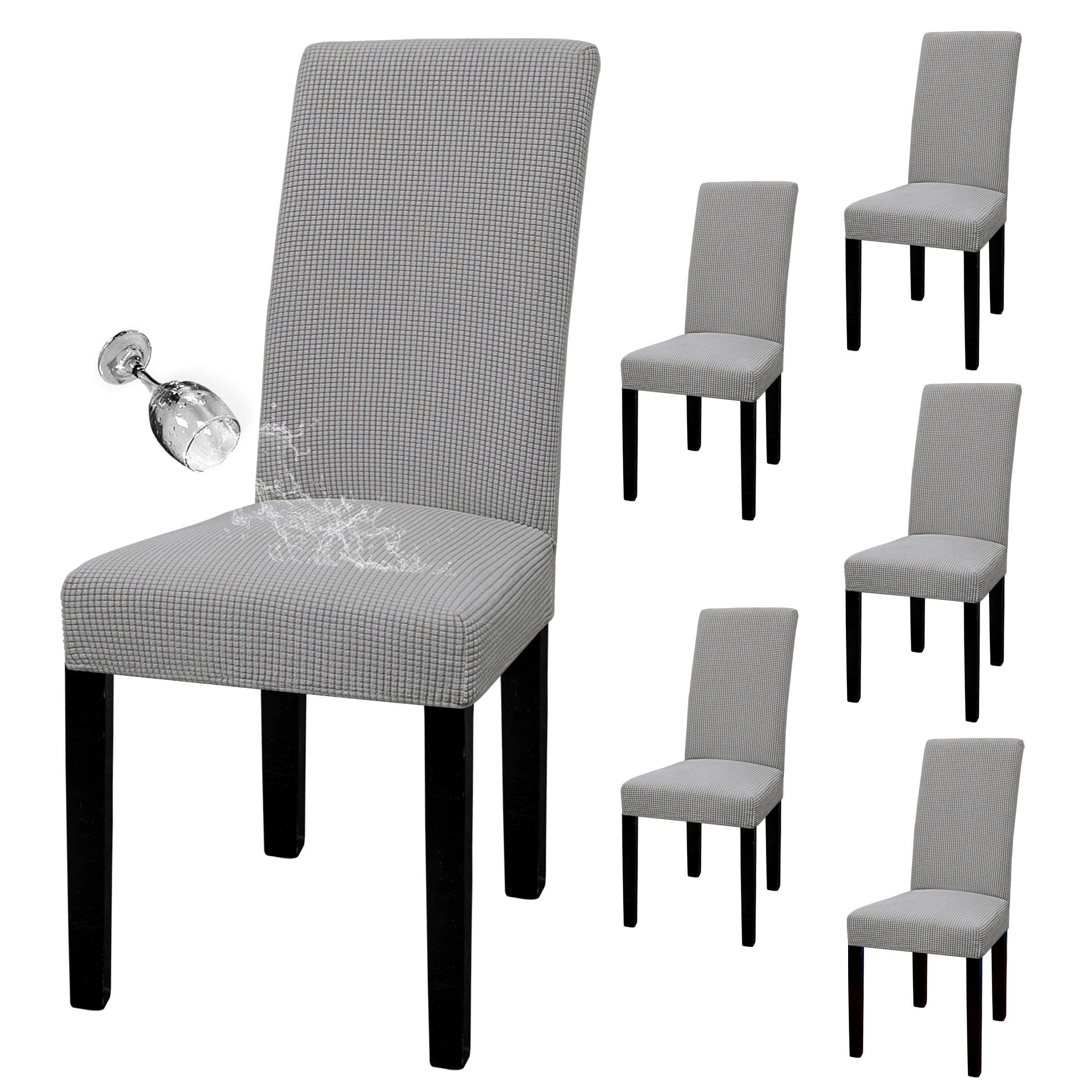 Easy-Going waterproof parson chair slipcover in light gray protecting dining chairs from spills