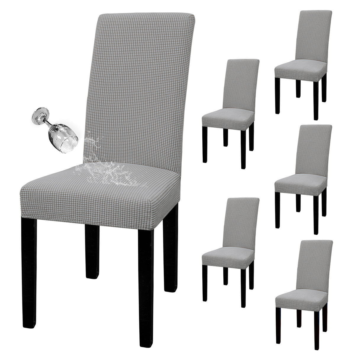 Easy-Going waterproof parson chair slipcover in light gray protecting dining chairs from spills