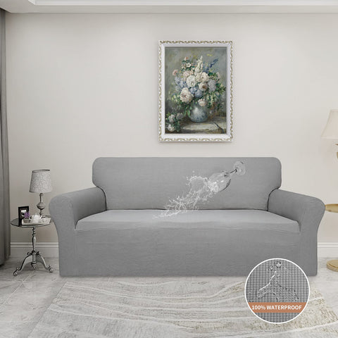 Easy-Going waterproof sofa cover side view shows snug stretch fit for sofas