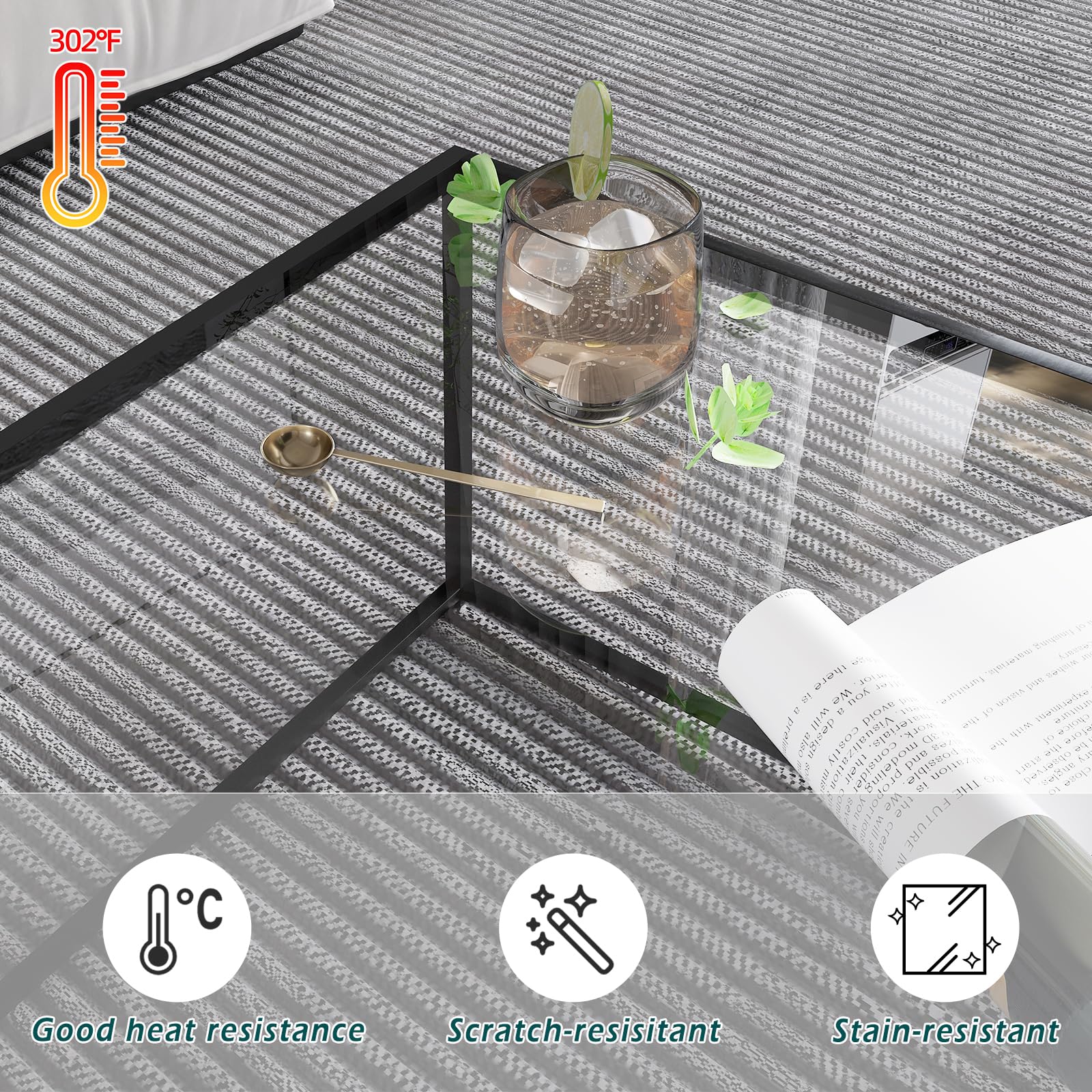 Easy Paws glass coffee table measures 26.4 inches for compact spaces