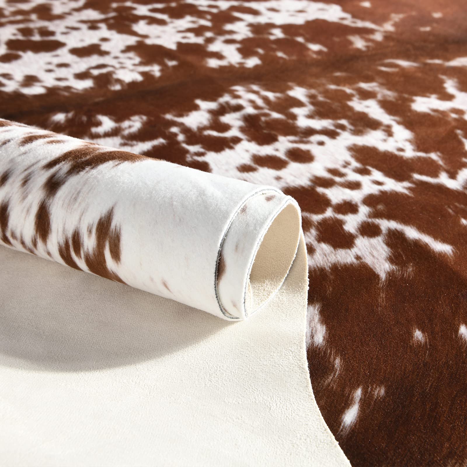 Easycozy cowprint rug in dining room style with natural texture.