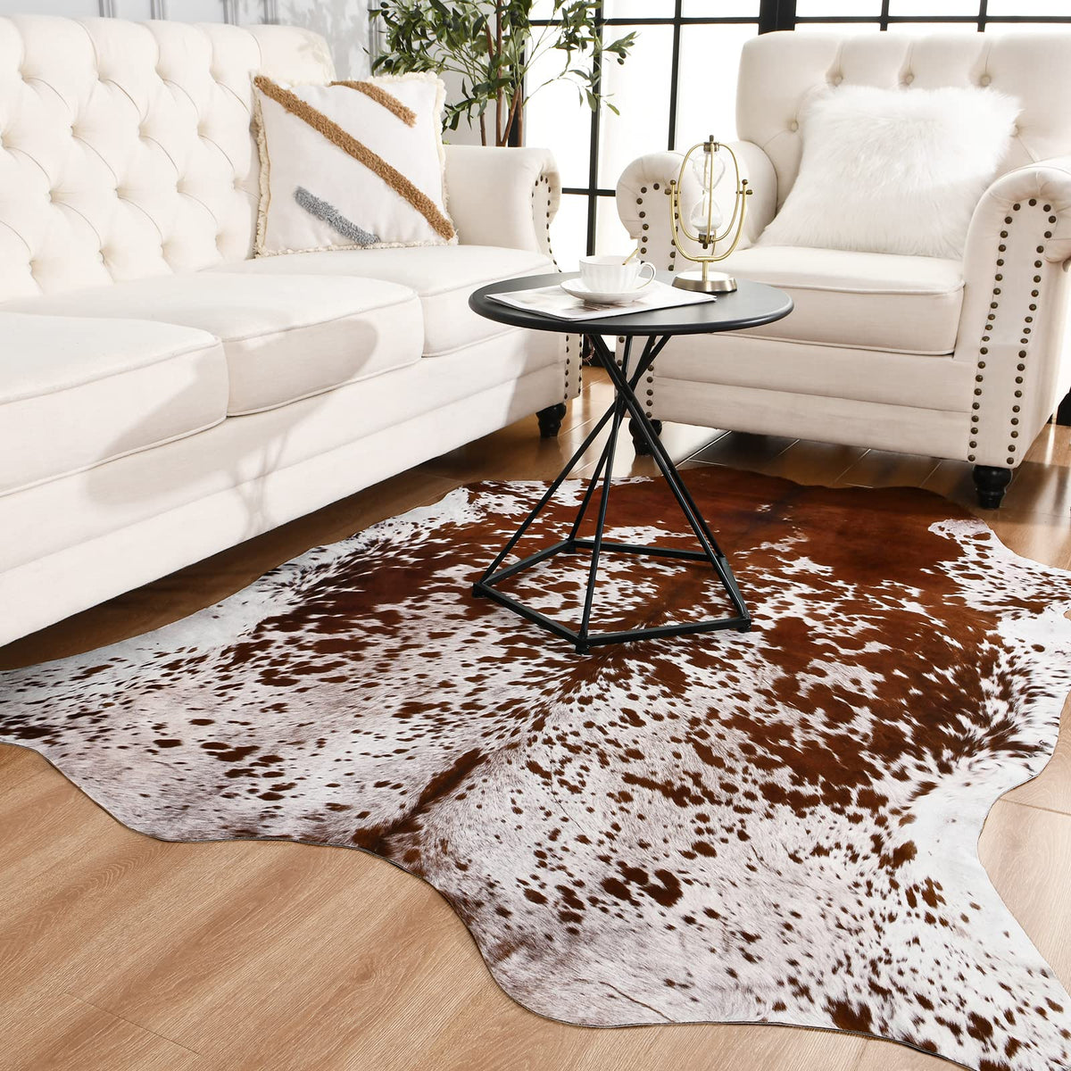 Easycozy faux cowhide rug large view shows generous size and modern pattern.