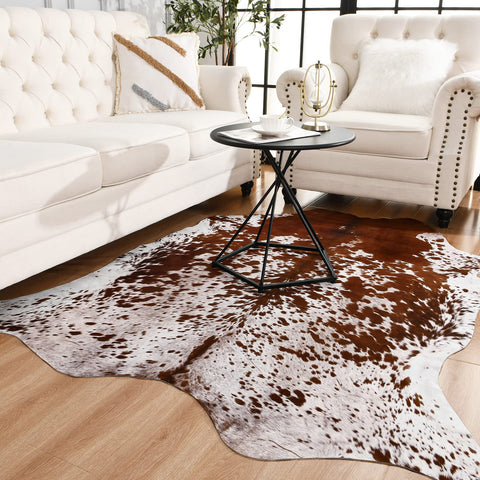 Easycozy faux cowhide rug large view shows generous size and modern pattern.