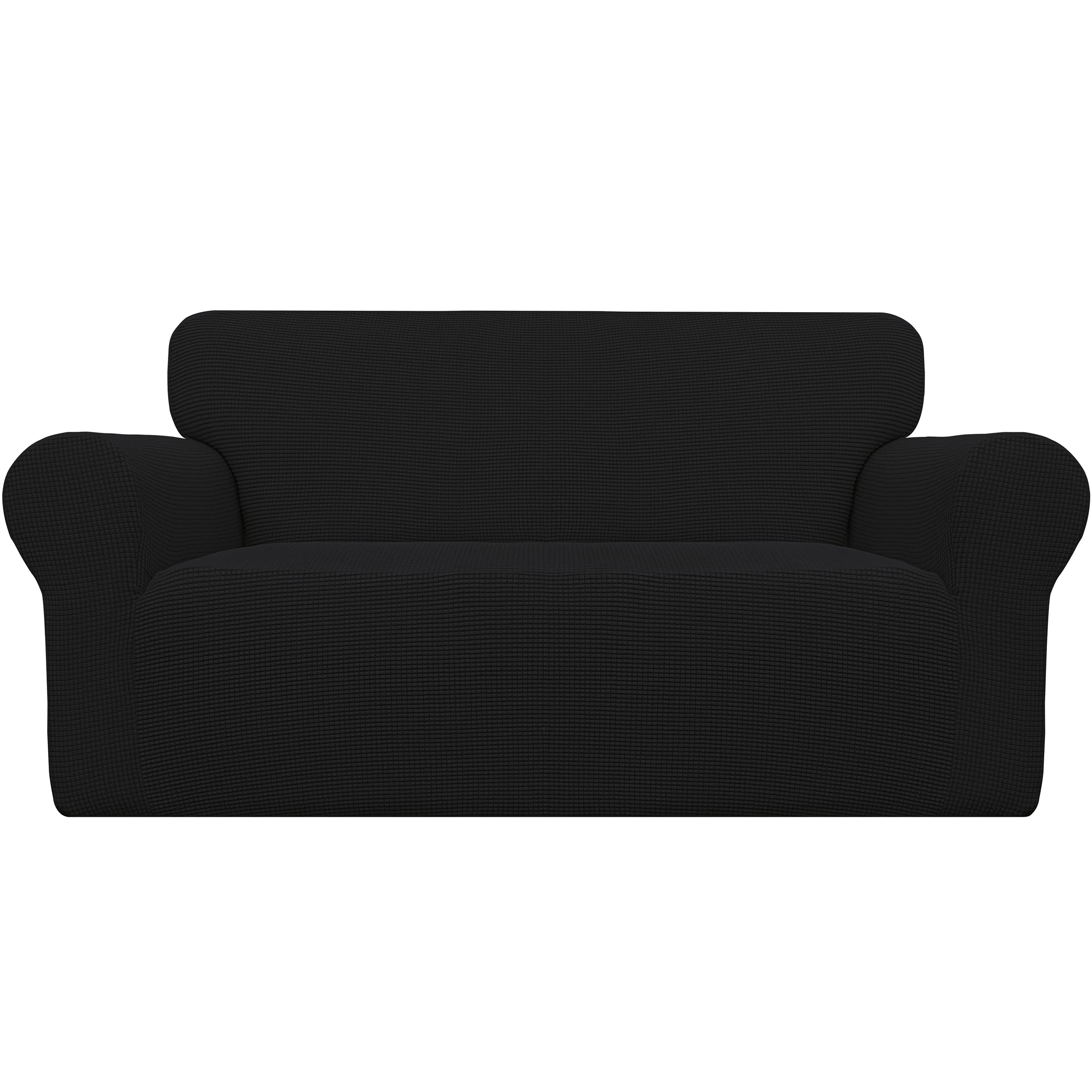 Easy-Going stretch loveseat slipcover in jacquard fabric with soft, flexible coverage.