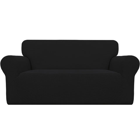 Easy-Going stretch loveseat slipcover in jacquard fabric with soft, flexible coverage.