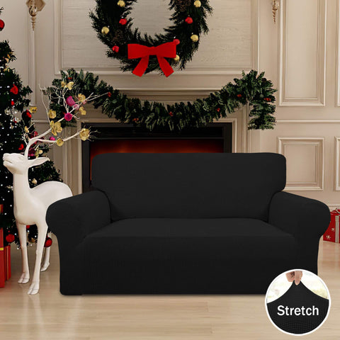 Easy-Going stretch loveseat slipcover with measurement guide for a precise fit.