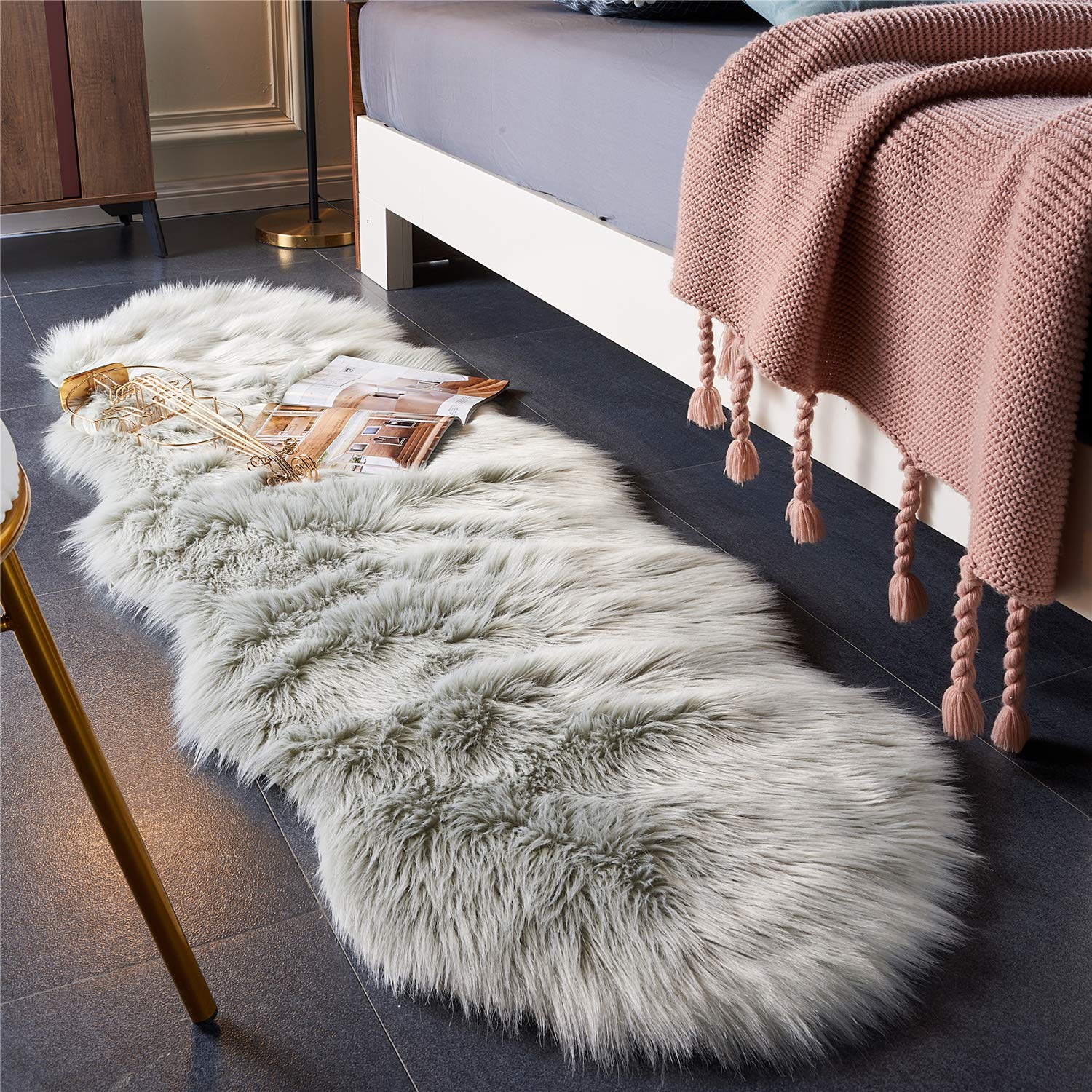 EasyJoy Ultra Soft Fluffy Rug on a light grey floor adds cozy ambience.