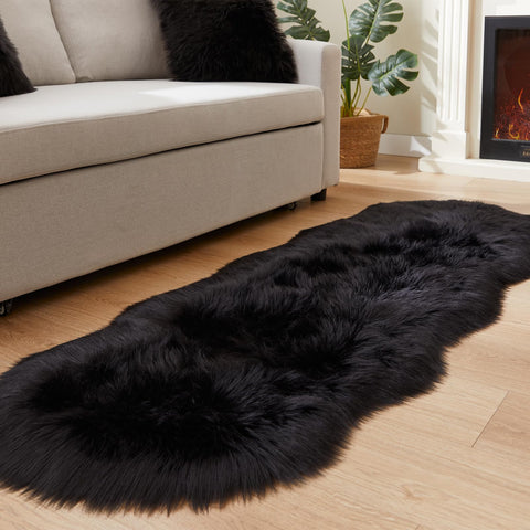 EasyJoy Ultra Soft Fluffy Rug in black enhances bedroom warmth and comfort.