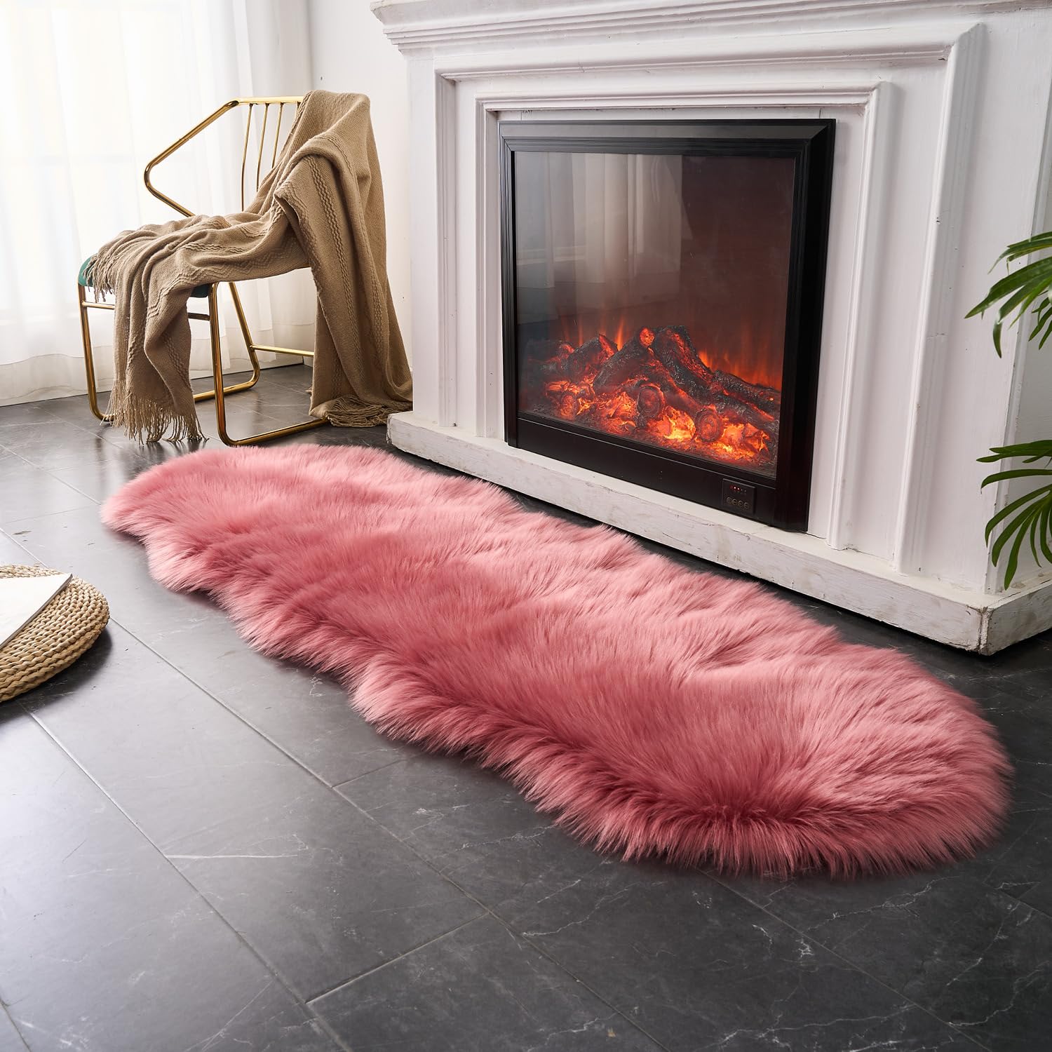 EasyJoy Ultra Soft Fluffy Sheepskin Rug bedroom decor for a warm, inviting space.