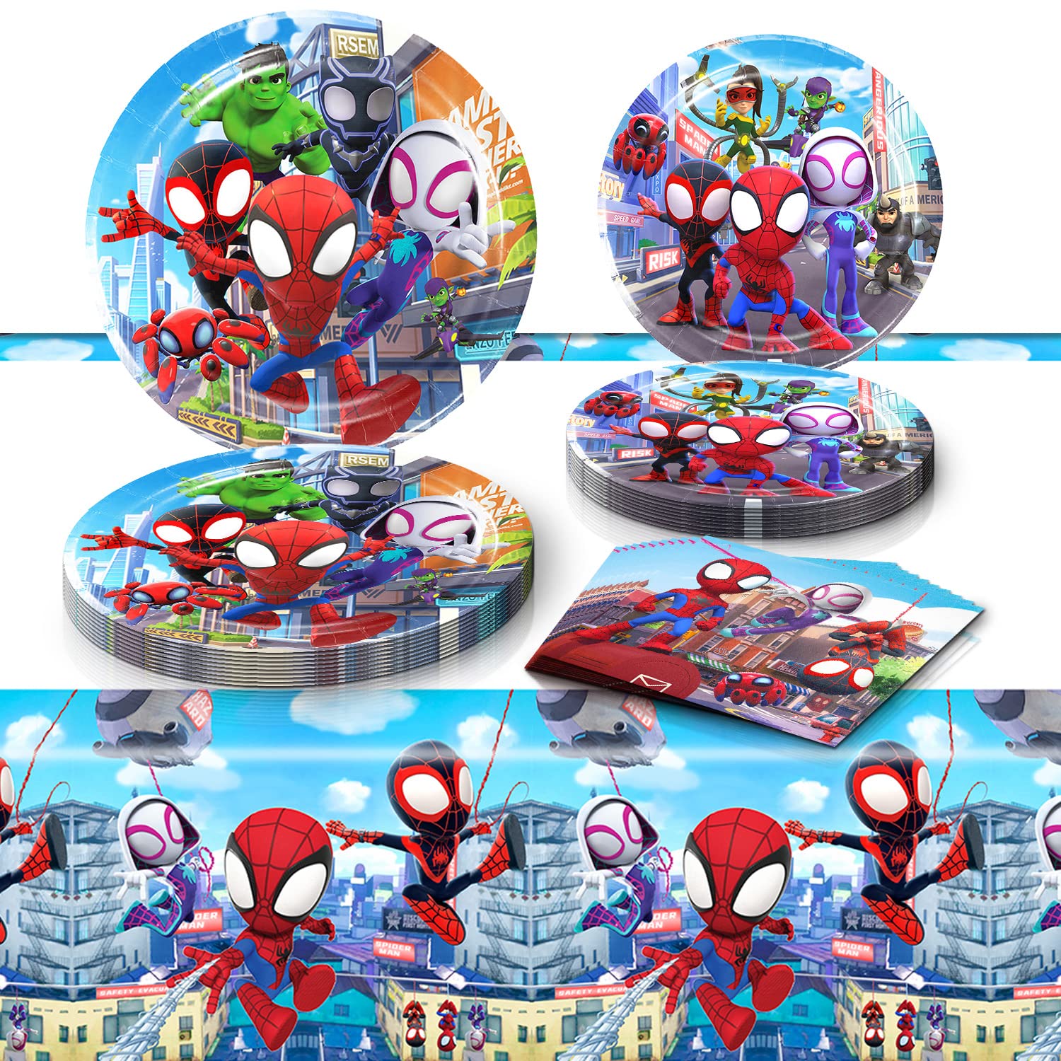 Eazyco Spidey birthday tablecover adds vibrant color to your party decor.